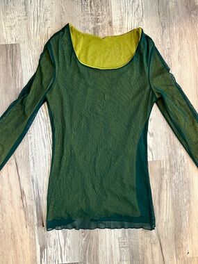 Sheer Green Long Sleeve Scoop Neck Top